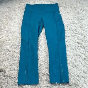 Lululemon Fast & Free Crop II *Nulux 19" Teal Blue